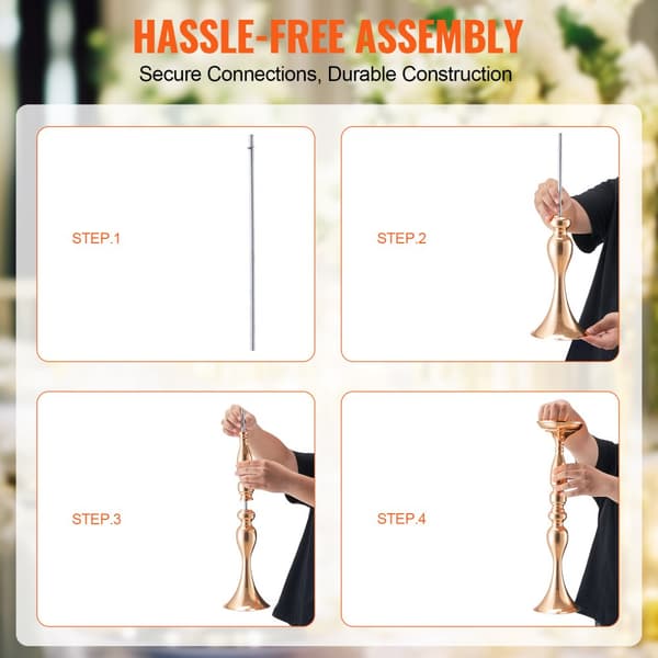 24 stk Bryllupsblomstvase i metal, 50 cm/19,7”, Guld blomsterstativ til bord, elegant dekoration til bryllupper.