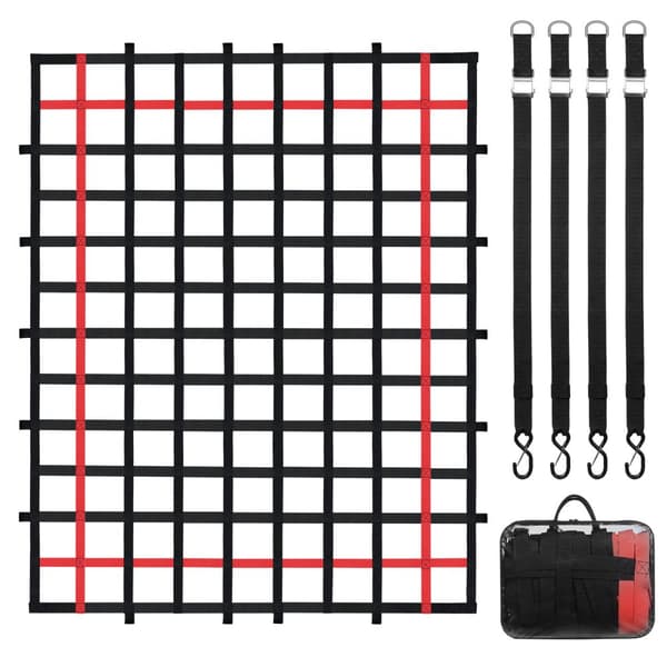 Raskaskuljetusverkko 96 x 72, säädettävät soljet, S-koukut, kestävä kuljetusverkko
