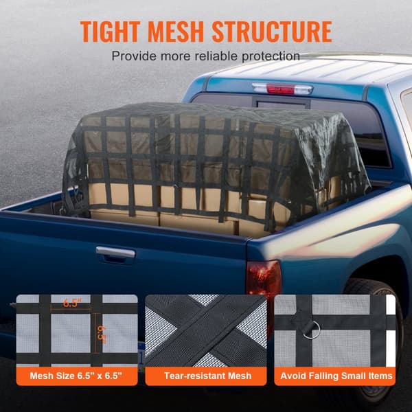 Robust cargo net 120x105, justerbare spænder, S-kroge, perfekt til transport og opbevaring.