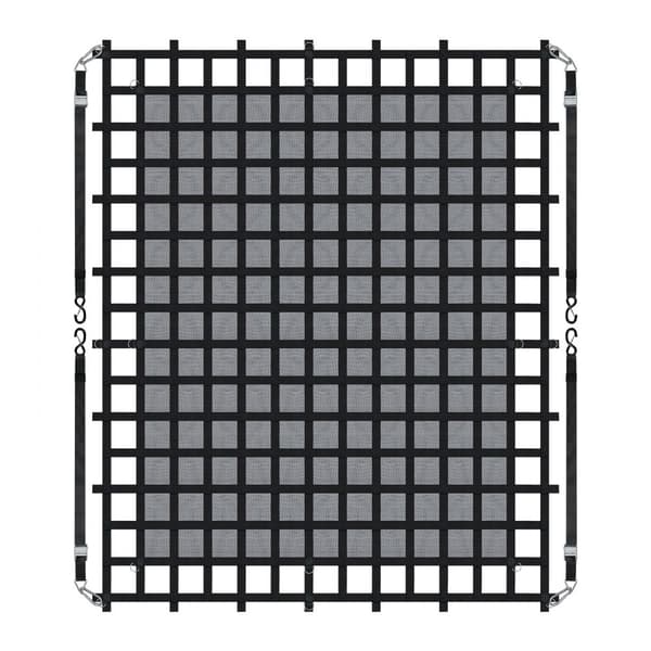 Robust cargo net 120x105, justerbare spænder, S-kroge, perfekt til transport og opbevaring.