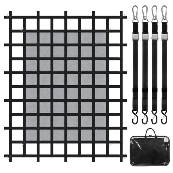 Heavy Duty Cargo Net 72x57, Justerbare spænder, S-kroge, Stærk og holdbar til transport og lastbeskyttelse.