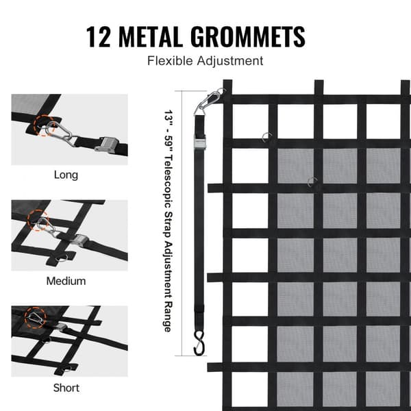 Heavy Duty Cargo Net 72x57, Justerbare spænder, S-kroge, Stabil lastbeskyttelse, Ideel til transport og opbevaring.