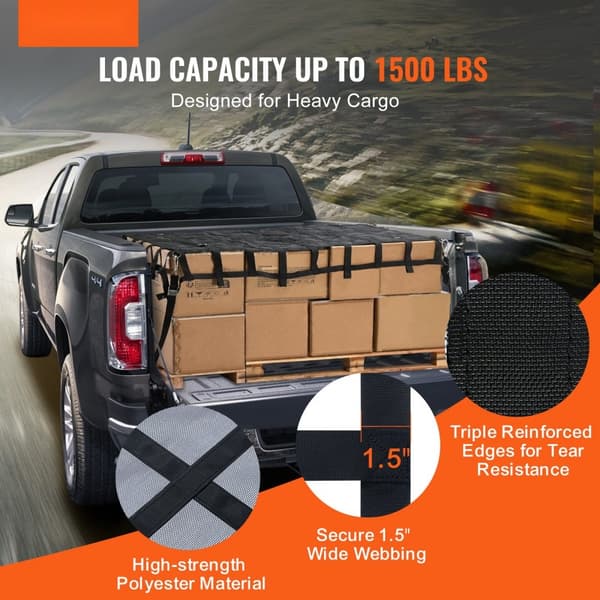 Heavy Duty Cargo Net 72x57, Justerbare spænder, S-kroge, Stabil lastbeskyttelse, Ideel til transport og opbevaring.