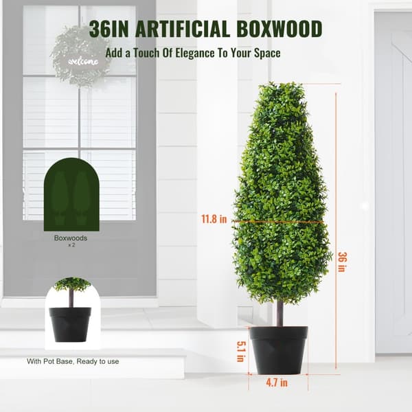 2-pak Kunstig Buksbom Topiary Træ, UV-bestandig, Dekorativ Plante til Indendørs/Udendørs Brug