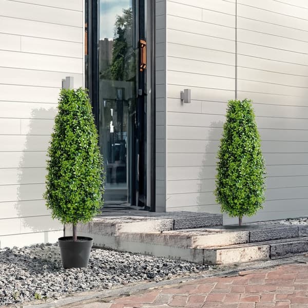 2-pak Kunstig Buksbom Topiary Træ, UV-bestandig, Dekorativ Plante til Indendørs/Udendørs Brug