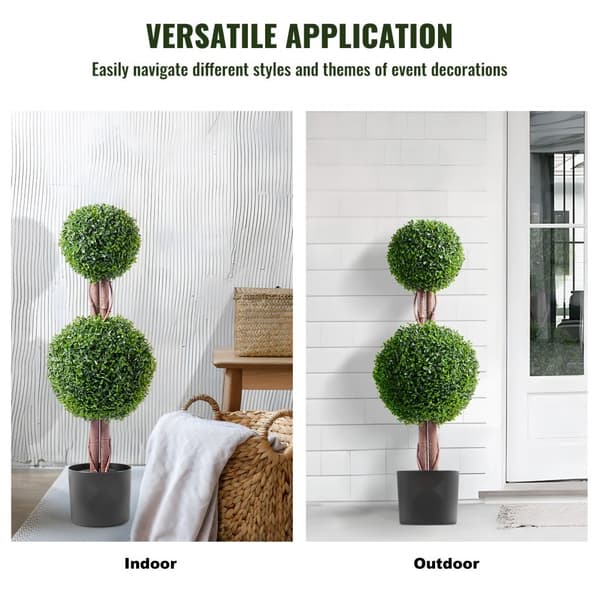 2-pak 3' kunstig buksbom Topiary, UV-bestandig faux plante til indendørs/udendørs brug, elegant dekoration.