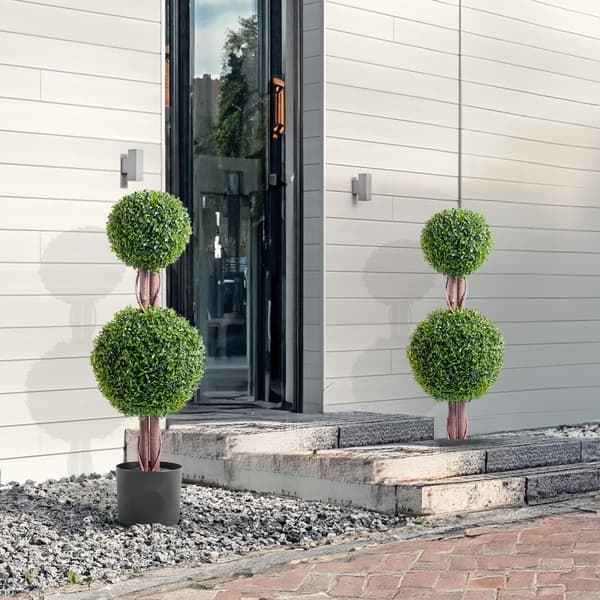2-pak 3' kunstig buksbom Topiary, UV-bestandig faux plante til indendørs/udendørs brug, elegant dekoration.
