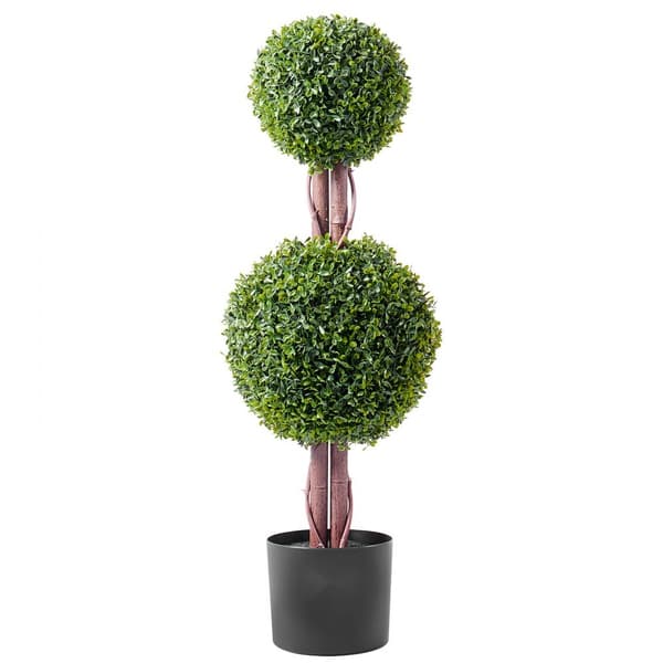 2-pak 3' kunstig buksbom Topiary, UV-bestandig faux plante til indendørs/udendørs brug, elegant dekoration.
