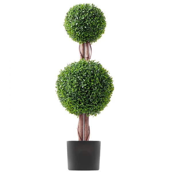2-pak 3' kunstig buksbom Topiary, UV-bestandig faux plante til indendørs/udendørs brug, elegant dekoration.