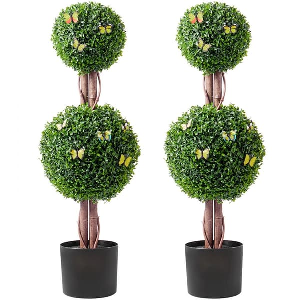 2-pak 3' kunstig buksbom Topiary, UV-bestandig faux plante til indendørs/udendørs brug, elegant dekoration.
