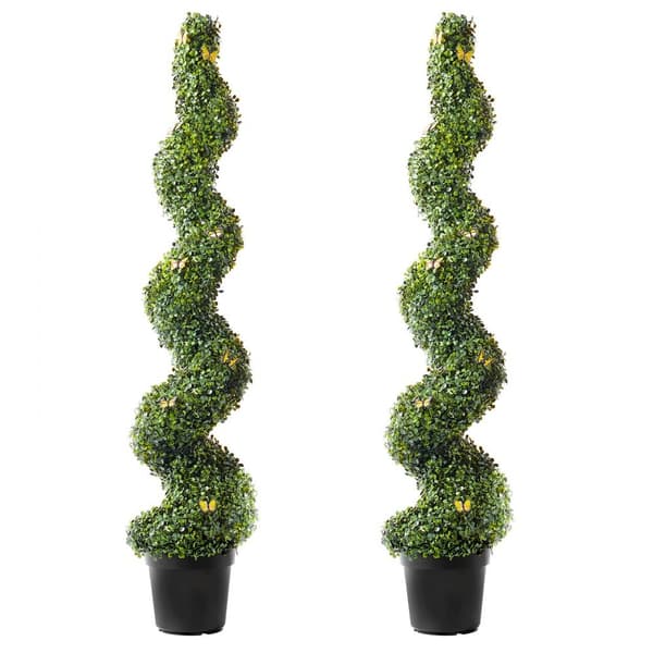 2-pak 5' kunstig buksbom topiary træ, UV-beskyttet dekoration til indendørs/udendørs brug, holdbar og stemningsfuld.