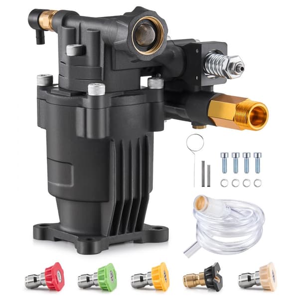 Højtryksrenserpumpe 3/4, vandret 3500 PSI, 2,5 GPM, med 5 dyser, ideel til effektiv rengøring og vedligeholdelse.