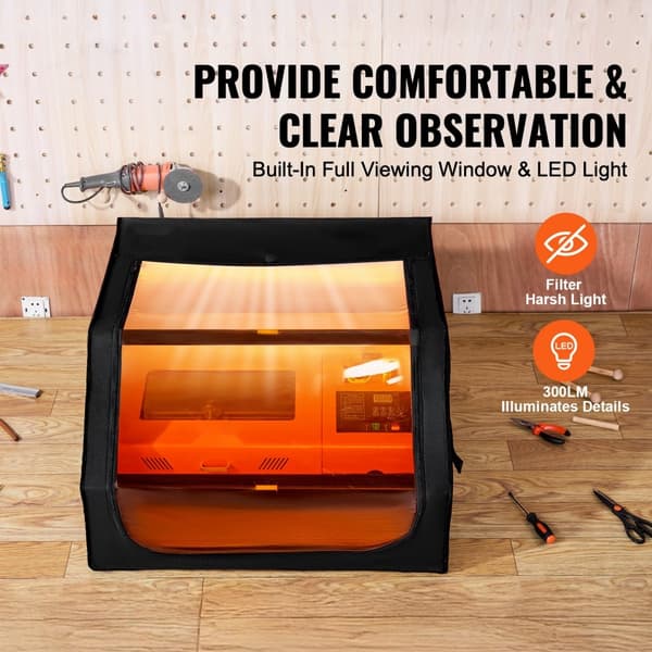 Lasergraveringskabinet 31,5 x 31,5 x 19,6 cm, brandsikkert beskyttelsesdæksel, holdbar konstruktion, ideel til værksteder.