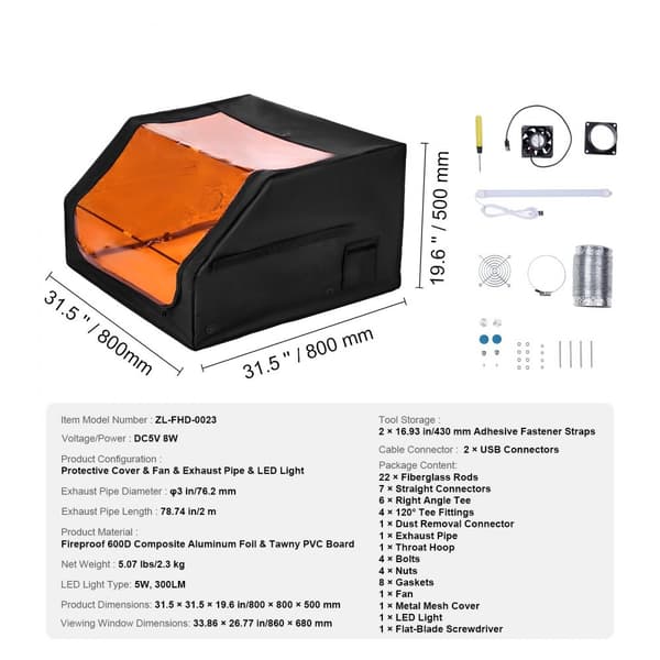 Lasergraveringskabinet 31,5 x 31,5 x 19,6 cm, brandsikkert beskyttelsesdæksel, holdbar konstruktion, ideel til værksteder.