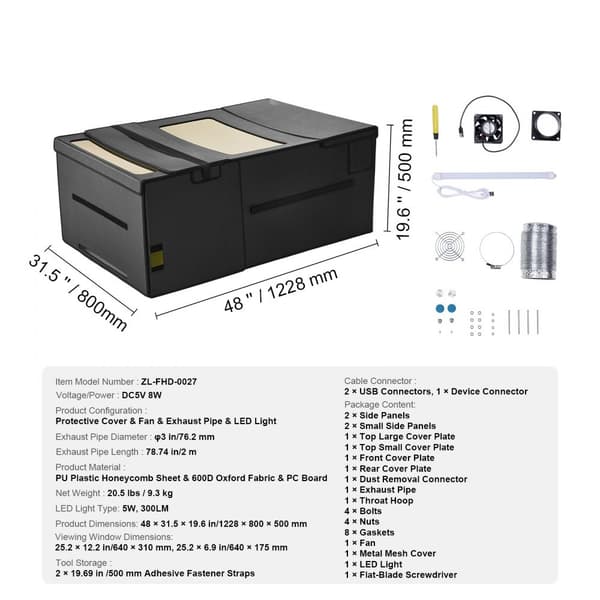 Lasergravyrhölje, 48 x 31,5 x 19,6 cm, brandsäkert skyddsöverdrag, hållbart material, skyddar utrustning och säkerställer livslängd
