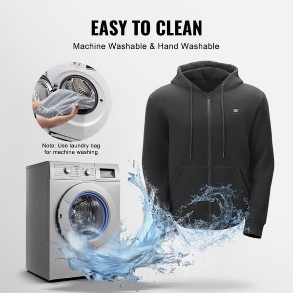Värmehuva Sweatshirt Zip Up Unisex, Batteridriven, XL Svart, Komfort och Stil för Kyliga Dagar