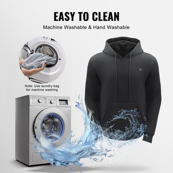 Heated Hoodie Sweatshirt Unisex, M Størrelse, Sort, Med Batteri, Ideel til Mænd og Kvinder, Varm og Komfortabel.