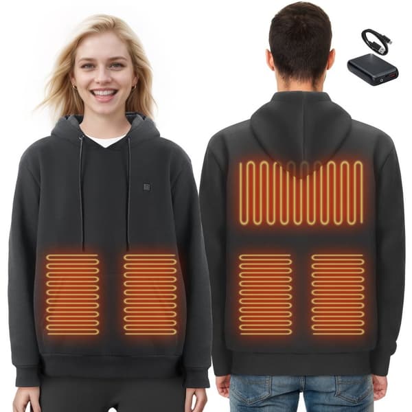 Heated Hoodie Sweatshirt Unisex, M Størrelse, Sort, Med Batteri, Ideel til Mænd og Kvinder, Varm og Komfortabel.