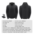 Miniatyrbillede 7 af 11: Unisex Hætte Sweatshirt med Varme, Batteridrevet, XXL, Sort, Komfortabel og Justerbar Temperatur.