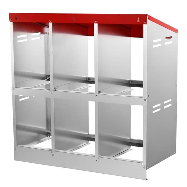 6-rums kyllingerede, mentalboks med skrå redebokse, holdbare materialer, pladsbesparende design, ideel til hønsehold.