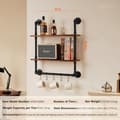 Miniatyrbillede 7 af 11: Industriel rørhylde 2-lags 24x7,87 tommer, vægmonteret opbevaring til køkken og soveværelse, robust design.