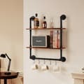 Miniatyrbillede 8 af 11: Industriel rørhylde 2-lags 24x7,87 tommer, vægmonteret opbevaring til køkken og soveværelse, robust design.