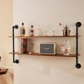 Miniatyrbillede 8 af 11: Industriel rørhylde 2 niveauer, 48x9,84 tommer, vægmontering til køkken og soveværelse, robust design, opbevaringsløsning.