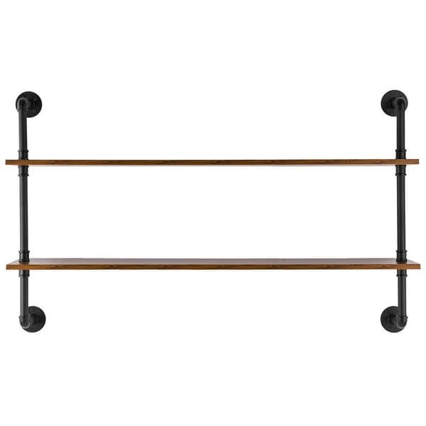 Industriel rørhylde 2 niveauer, 48x9,84 tommer, vægmontering til køkken og soveværelse, robust design, opbevaringsløsning.
