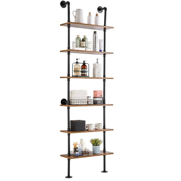 Industriell Piphylla 6 i 1, 24x9,84 tum, Väggmontering, Praktiskt Förvaring, Modern Inredning, Robust Design