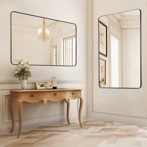 Firkantet vægmonteret spejl 30 x 48, aluminiumsramme, moderne design, holdbar kvalitet, perfekt til stuen eller badeværelset.