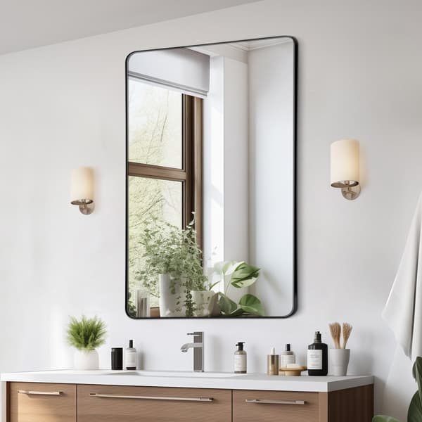 Firkantet vægmonteret spejl 36x48, aluminium ramme, moderne design, elegant finish, perfekt til stuen og badeværelset.