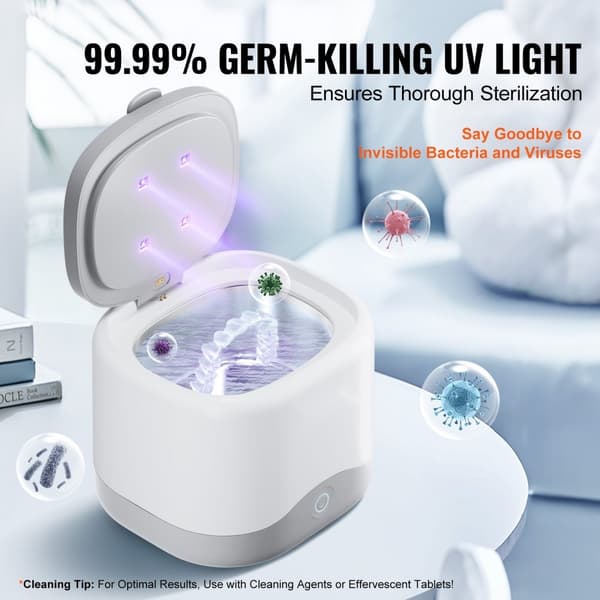 Ultraljudstvätt för Protes 200ML, Rengöringsmaskin med UV-teknik, Effektiv och snabb rengöring, Kompakt design, Säker användning