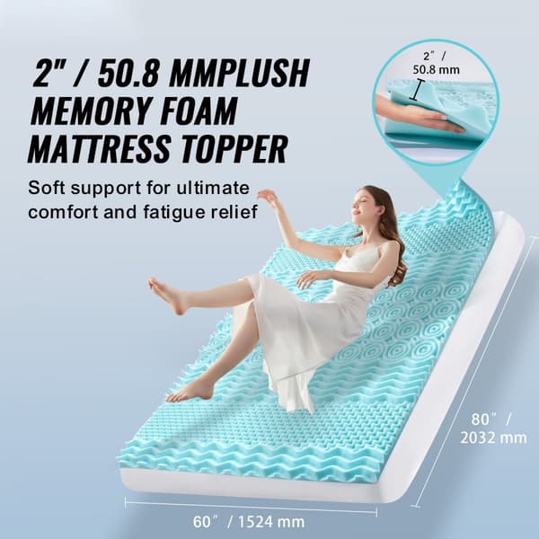 Madrass Topper Memory Foam med Cooling Gel, Queen Size, 50,8 mm, perfekt för sval sömn och komfort