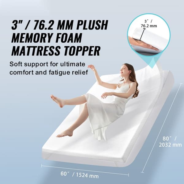 Irrotettava ja pestävä memory foam patjanpäällinen, queen-koko, 76.2 mm paksuus, mukava nukkuminen