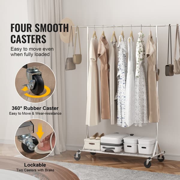 Klädställ med hjul, Justerbar höjd, Heavy Duty Klädställ, Robust design för butiker och hem, Starkt Klädställ med hängstång