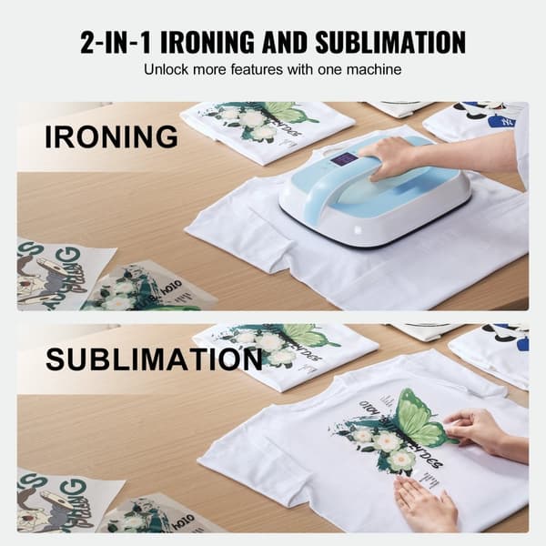 Varme-presser 12x10, bærbar heat transfer maskine, blå og hvid, hurtig opvarmning, digital temperaturkontrol.