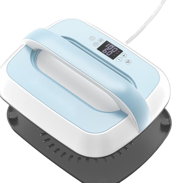 Varme-presser 12x10, bærbar heat transfer maskine, blå og hvid, hurtig opvarmning, digital temperaturkontrol.