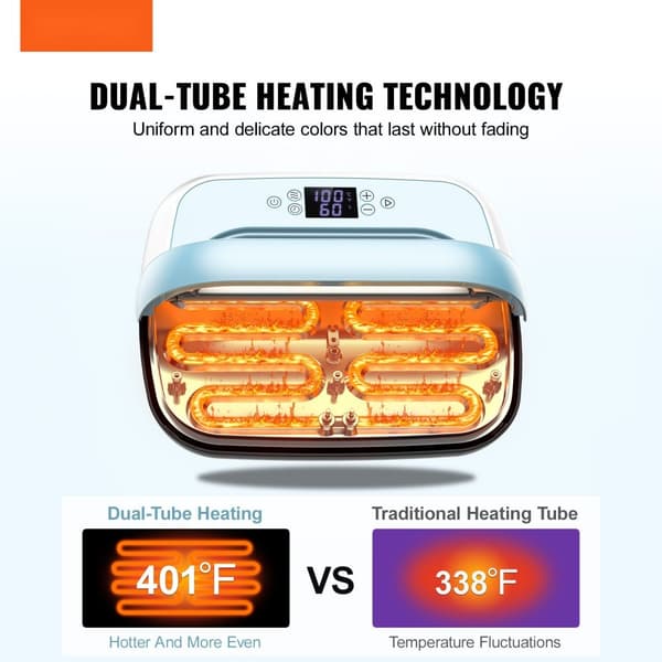 Varme-presser 12x10, bærbar heat transfer maskine, blå og hvid, hurtig opvarmning, digital temperaturkontrol.