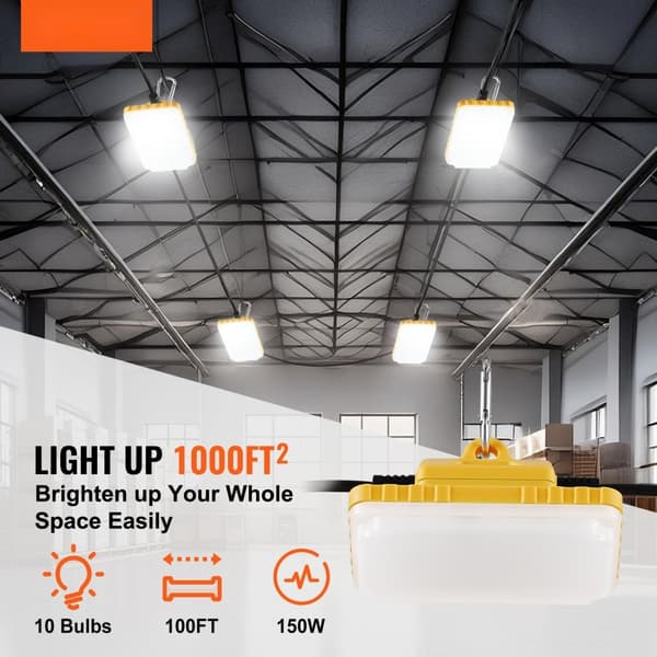 100FT Rakennusvalot 150W 15000LM, Yhdistettävä, Vedenpitävä Työvalaistus, Tehokas LED-valaistus