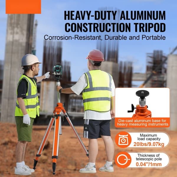 Laser Nivelleringsstativ med 5/8-11 gevind, Højdejustering 45,07-114,37 cm, Stabil og Justerbar Tripod.