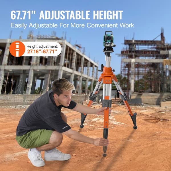 Laser-niveau stativ 5/8-11 gevind, højdejustering 27,16-67,71 cm, robust design, præcise målinger, ideel til byggeprojekter.
