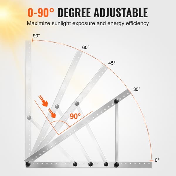Aurinkopaneelikiinnikkeet 45 tuumaa, säädettävät kallistustuet 0 - 90°, kestävä rakenne, helppo asentaa