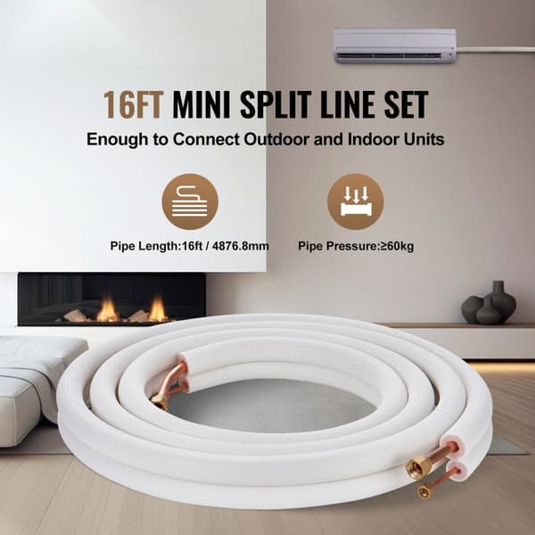 Mini Split Line Set 6,4x12,7mm x4876,8mm Kopparslang för AC, effektiv kylning, hållbar design, enkel installation, hög prestanda
