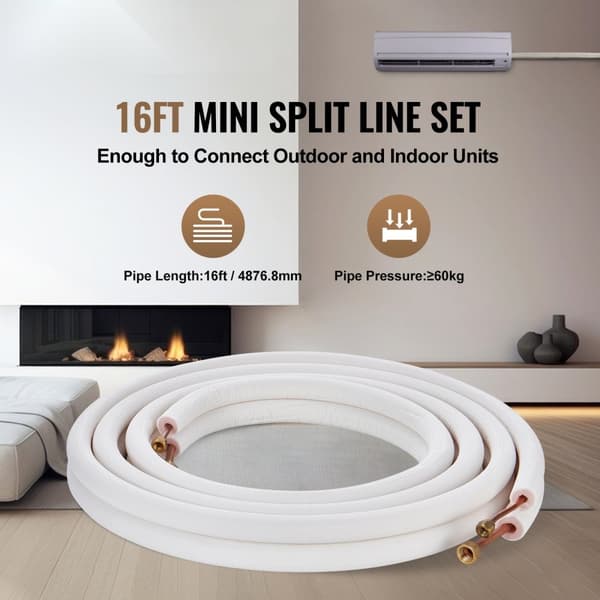 Mini Split Linja Setti 6,4x9,5mm Kupariputki AC, Liitäntäkaapeli, tehokas jäähdytys, helppo asennus, kestävä rakenne