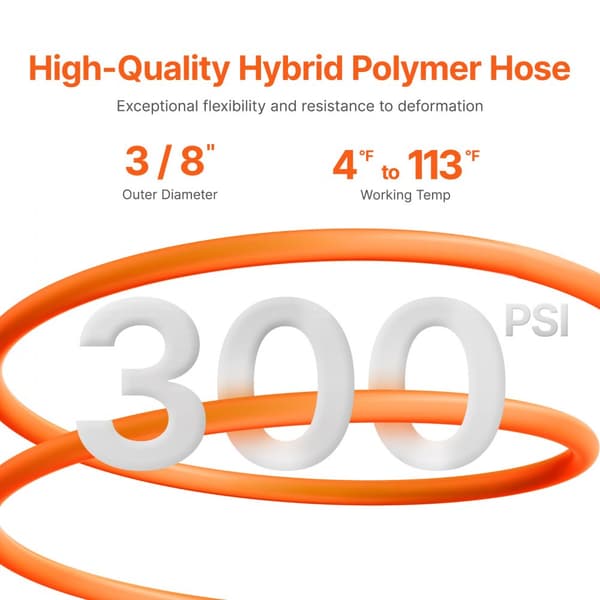Infällbar luftslangrulle 3/8 tum x 65 fot, hybrid med 300 PSI maxtryck, lättanvänd och förvaring, perfekt för hemma och industriellt bruk