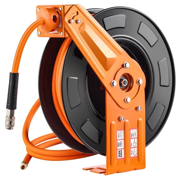 Tilbagetrækkelig luftslangetromle 3/8 x 65 FT, Hybrid-udsugningsslange, 300 PSI, holdbar og pladsbesparende design.