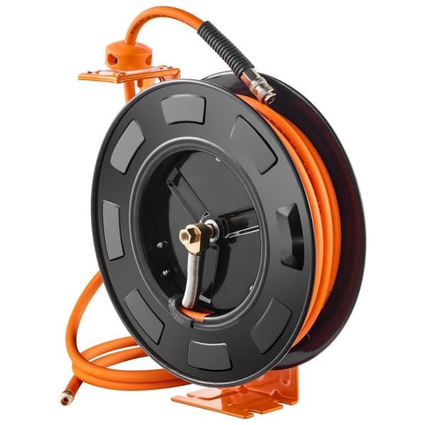 Tilbagetrækkelig luftslangetromle 3/8 x 65 FT, Hybrid-udsugningsslange, 300 PSI, holdbar og pladsbesparende design.