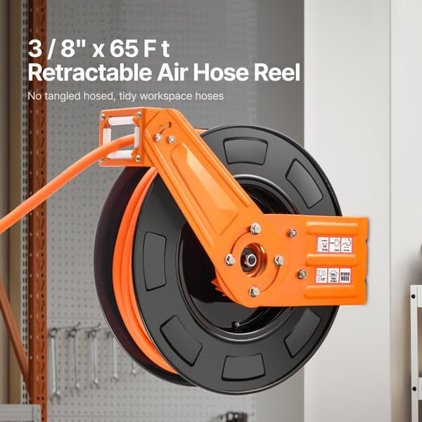Infällbar luftslangrulle 3/8 tum x 65 fot, hybrid med 300 PSI maxtryck, lättanvänd och förvaring, perfekt för hemma och industriellt bruk