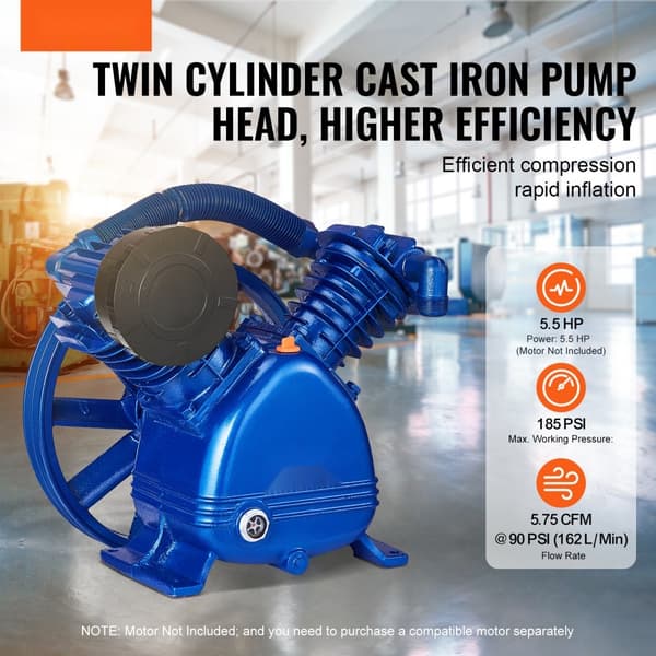 Luftkompressorpump 5,5HK, 5,75CFM @ 90PSI, 2-cylindrig kolvpump, effektiv industriell pump för kraftfulla behov