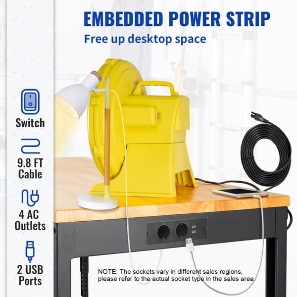 Justerbar højde arbejdsbænk 48L x 20W, med strømudtag, robust og ergonomisk design til professionelle og hobbybrug.